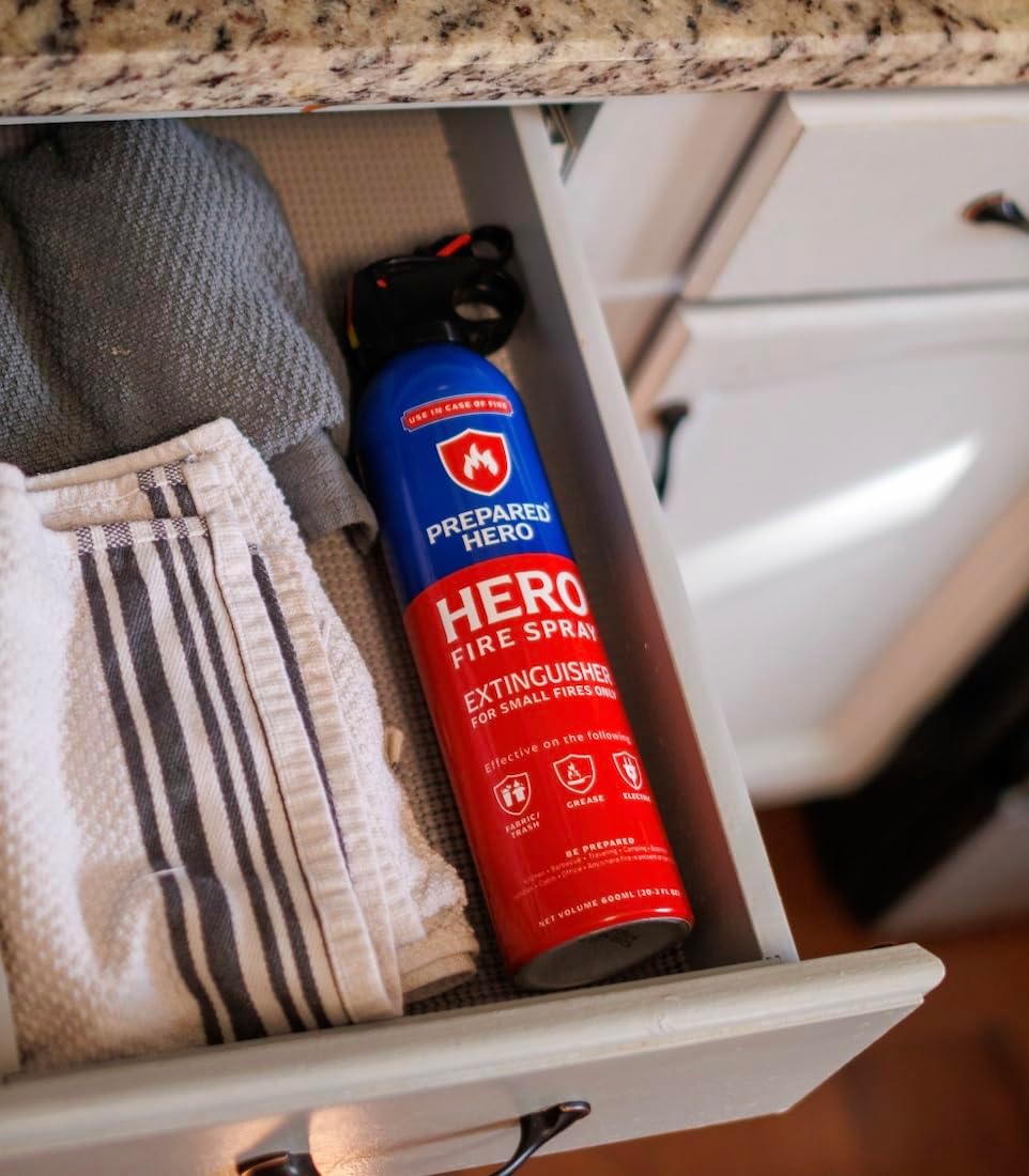 Prepared Hero Fire Spray - Mini Fire Extinguishers for House, Car, Garage - Kitchen Small Fire Extinguisher for Home, Made in USA, 100% Organic - Compact, Portable & Easy to Use, Non-Toxic - 4 Pack