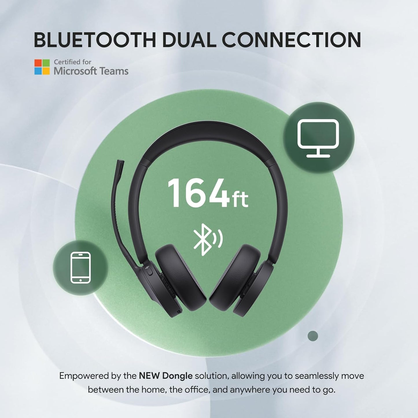 Yealink BH70 Wireless Bluetooth Headset with Microphone for Work, up to 35h Talking Battery Life, 3-Mic, 147g Lightweight Microsoft Teams Certified Headphone for Open Office, USB-C to A