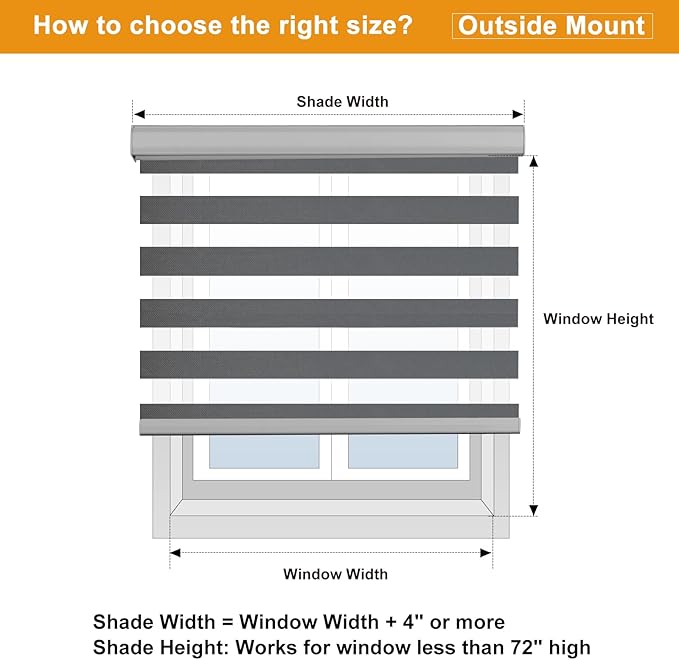 Persilux Cordless Zebra Blinds for Windows Free-Stop Roller Window Shades (70" W X 64" H, Grey) Dual Layer Light Control for Day and Night, Light Filtering Sheer Shades for Home, Easy to Install