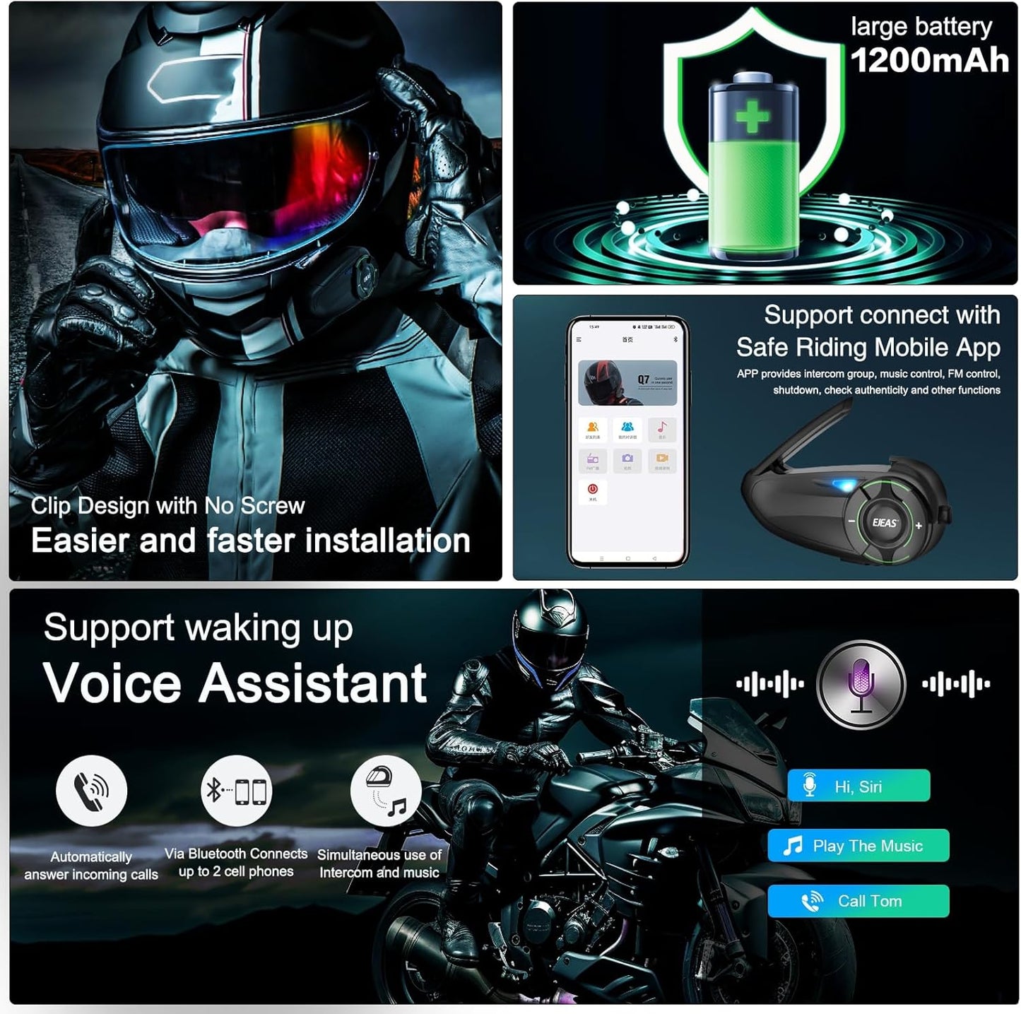 Mesh 3.0 Motorcycle Bluetooth Headset, 6 Riders Group V5.1 Helmet Bluetooth with Music Sharing and CVC Noise Cancellation, IP67 Waterproof Helmet Intercom Communication System(1 Pack)