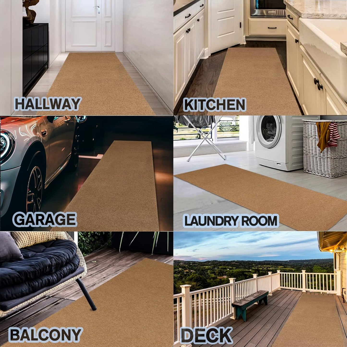 Custom Size Backed Non-Slip Area Rugs Runner, Easy Clean, Waterproof Runner Rugs for Hallway Entryway, Kitchen, Laundry, 2FT x 20FT, Beige