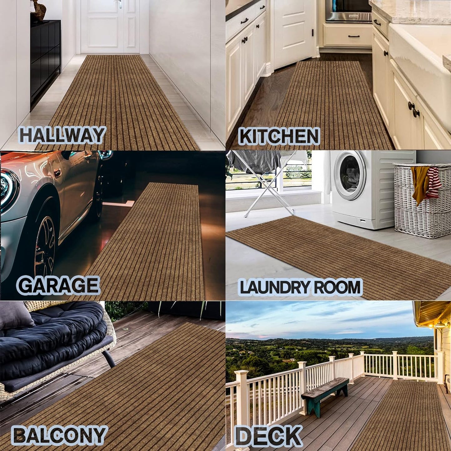 Custom Size Backed Non-Slip Area Rugs Runner, Easy Clean, Waterproof Runner Rugs for Hallway Entryway, Kitchen, Laundry, 2FT x 7FT, Brown Stripe