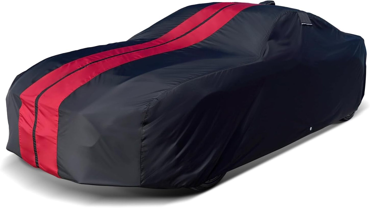 iCarCover Custom Car Cover for Pontiac Grandville (1971-1975) Waterproof All-Weather Rain Snow UV Sun Protector Full Exterior Indoor Outdoor Car Cover (Stripe - Black/Red)