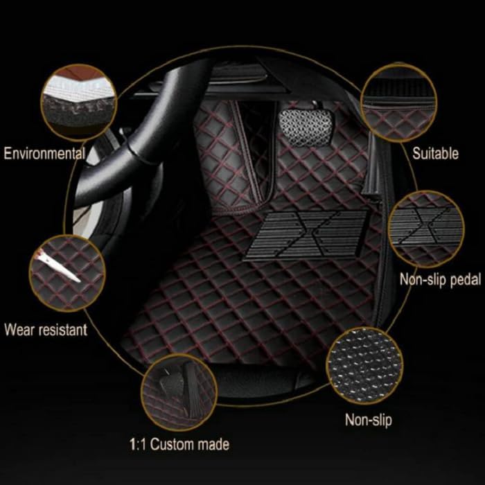Customized Personalized car Floor mats, All-Weather Luxury car Floor mats, Waterproof and Anti Slip Leather car Floor mat Lining, 95% Customized car, Truck, and SUV Floor mats (Border White Stripe)