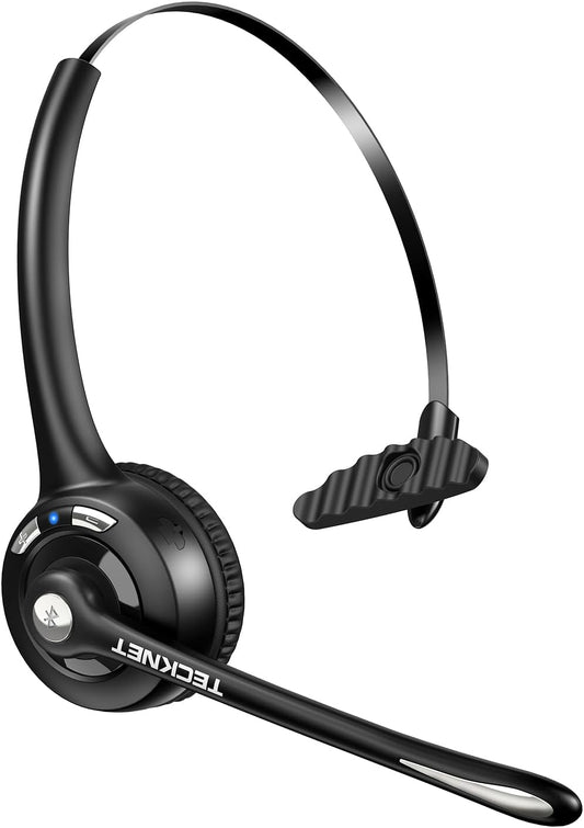 TECKNET Bluetooth Headset, Wireless Headset with Noise Canceling Microphone for Trucker, On-Ear Bluetooth Headphone with Mute Mic for Work