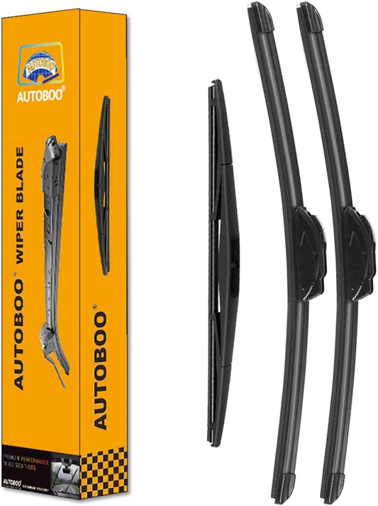 AUTOBOO 24"+22" Windshield Wipers with 12" Rear Wiper Blade Replacement for Ford Flex 2009 2010 2011 2012 2013 2014 2015 2016 2017 2018 2019 -Original Factory Quality (Pack of 3)