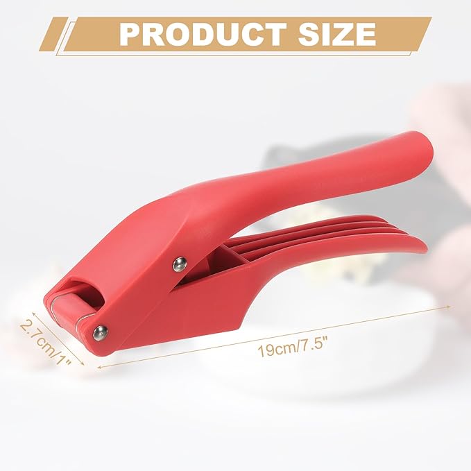 uxcell Garlic Press, 7.5 Inch Stainless Steel Garlic Slicer Crusher Tool Kitchen Utensil for Home Cooks and Professional Chefs, Red