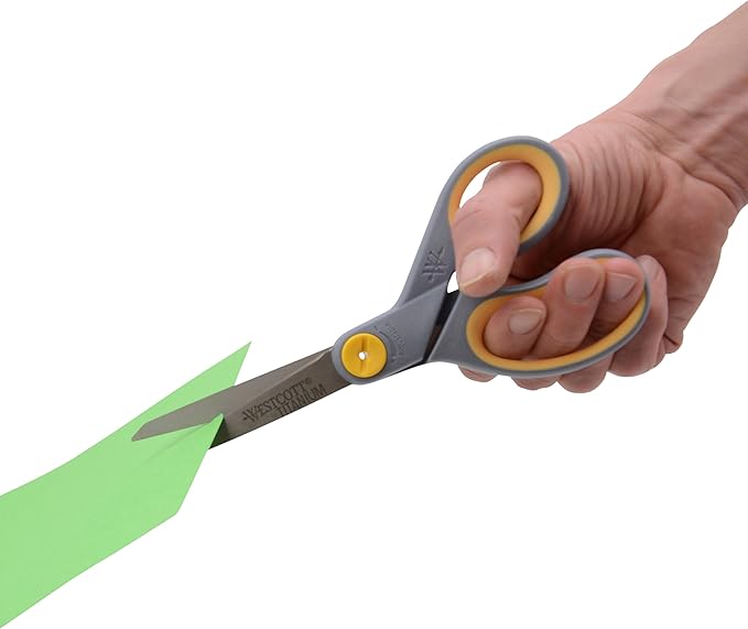 Westcott 8-Inch Titanium-Bonded Scissors with Adjustable Glide Feature for Office and Home - Gray/Yellow, 2-Pack