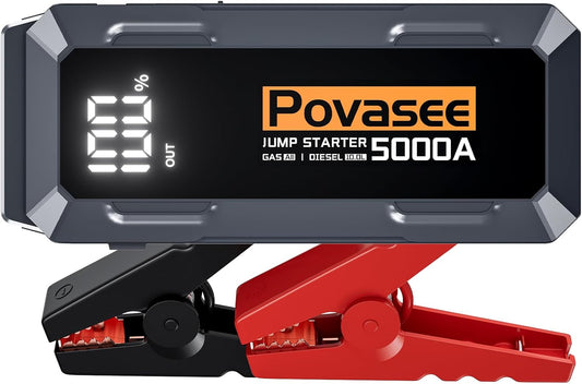 Car Battery Jump Starter 5000A Jump Box (All Gas/10L Diesel) Portable Car Jump Starter Battery Pack, 12V Jumper Starter Portable 3" LCD Display/Power Bank/Dual Output/LED Light DC