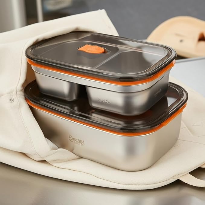 Boxiki Kitchen Bento Lunch Box Set of 2 pcs – Leakproof, BPA Free, Dishwasher Safe Lunch Containers with Compartments – Reusable Bento Box for Adults