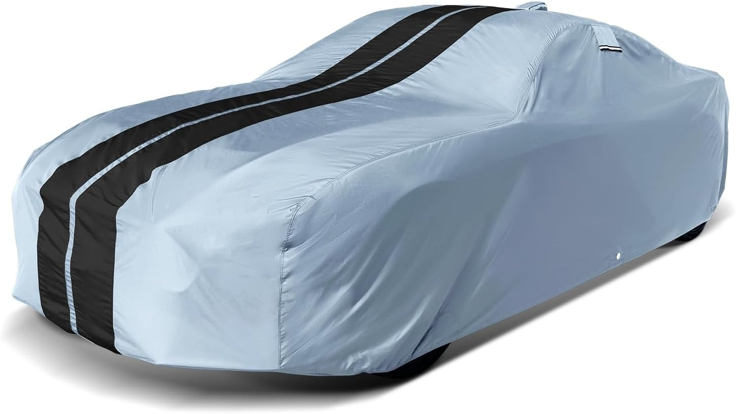 iCarCover Custom Car Cover for Pontiac Safari Wagon (1955-1957) Waterproof All-Weather Rain Snow UV Sun Protector Full Exterior Indoor Outdoor Car Cover (Stripe - Gray/Black)