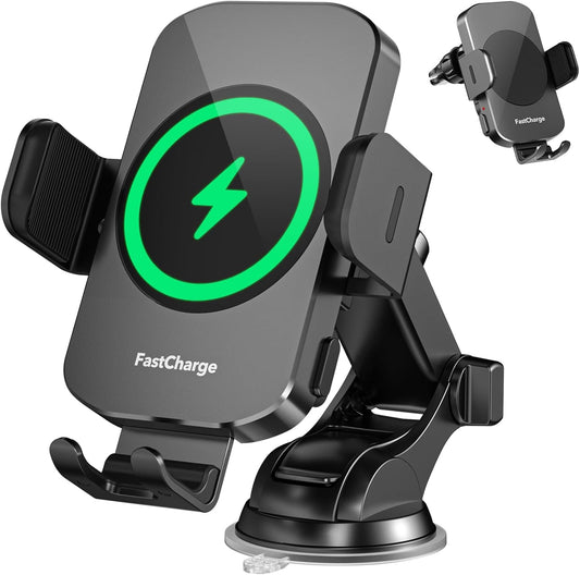 Wireless Car Charger, Fast Charging 15W Auto Clamping Car Charger Phone Holder Phone Mount for iPhone16 15 14 13 12 11 Pro Max Xs, Samsung Galaxy S24 Ultra S23 S22 S21 S20 S10+ Note 9, etc