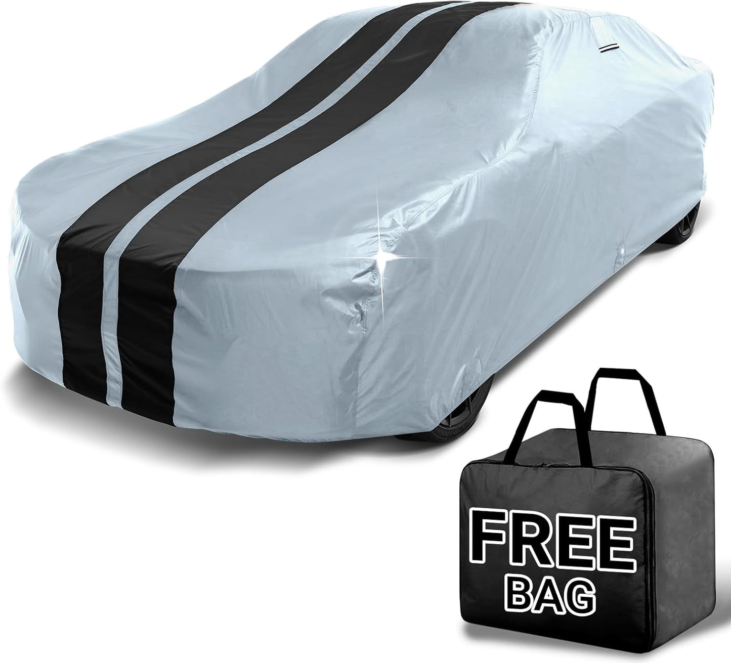 iCarCover Custom Car Cover for Chevy Sprint (1985-1992) Waterproof All Weather Rain Snow UV Sun Protector Full Exterior Indoor Outdoor Car Cover (Stripe - Gray/Black)