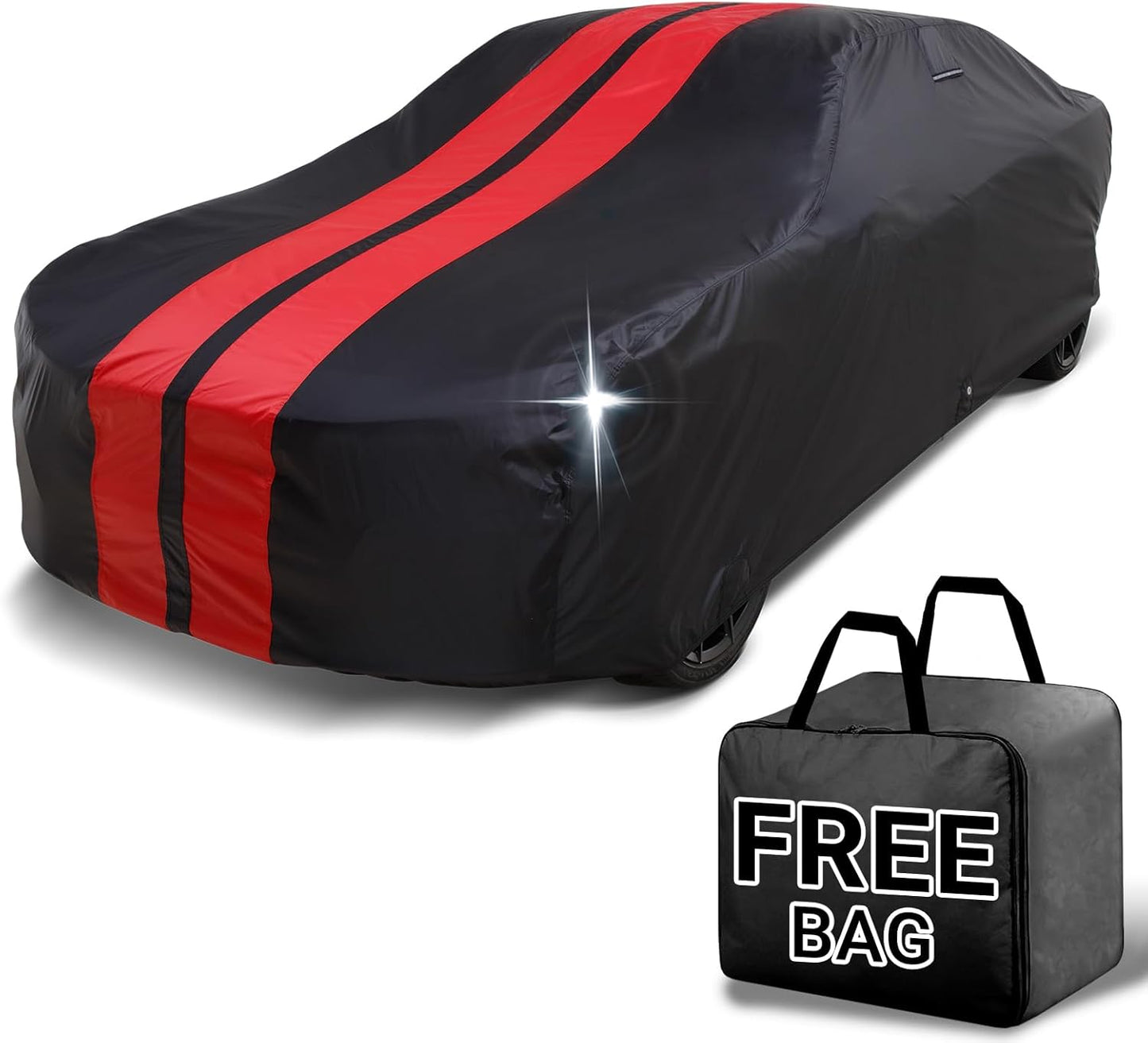 iCarCover Custom Car Cover for Buick Riviera (1971-1978) Waterproof All-Weather Rain Snow UV Sun Protector Full Exterior Indoor Outdoor Car Cover (Stripe - Black/Red)