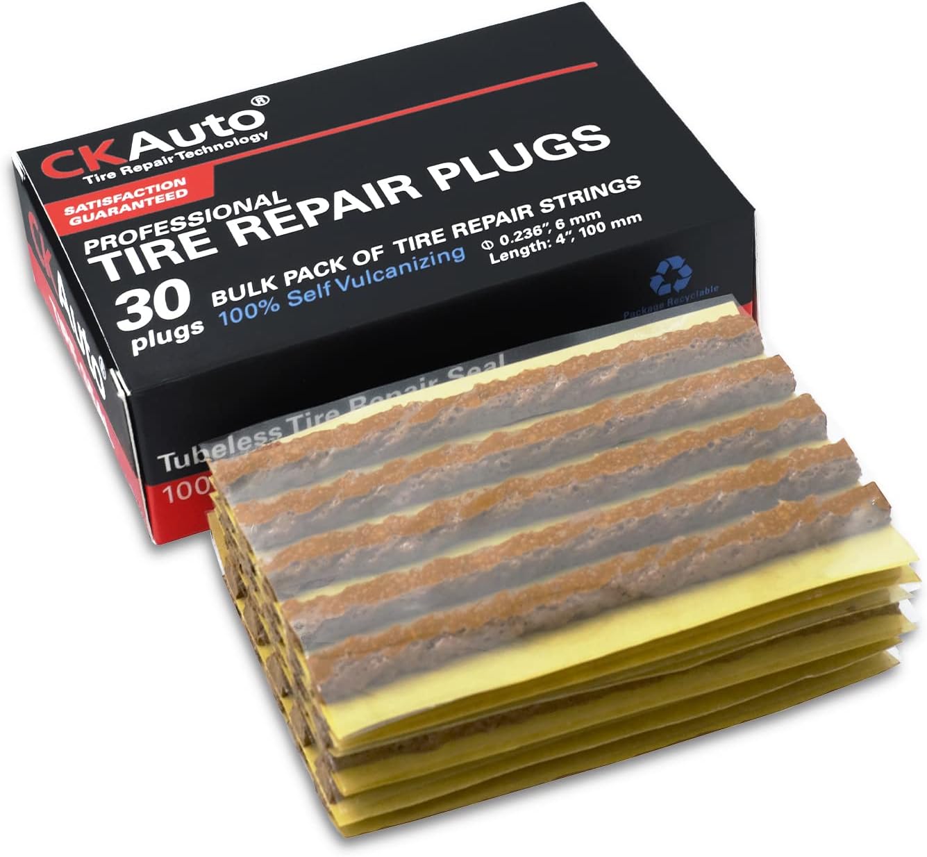 CKAuto 30pcs 4" Brown Tire Repair Strings, Automotive Tool Tire Repair Plugs for Tubeless Off-Road Tires Car, Bike, ATV, UTV, Wheelbarrow, Mower