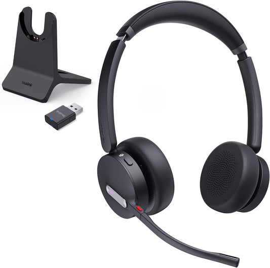 Yealink WH64 Hybrid DECT& Bluetooth Wireless Headset,492ft Range Dual Teams UC Zoom Headphones with DECT Dongle&Charging Stand, 3X Noise Cancelling Mic, 32H Talk Time,Headsets for PC,Phone,Laptop
