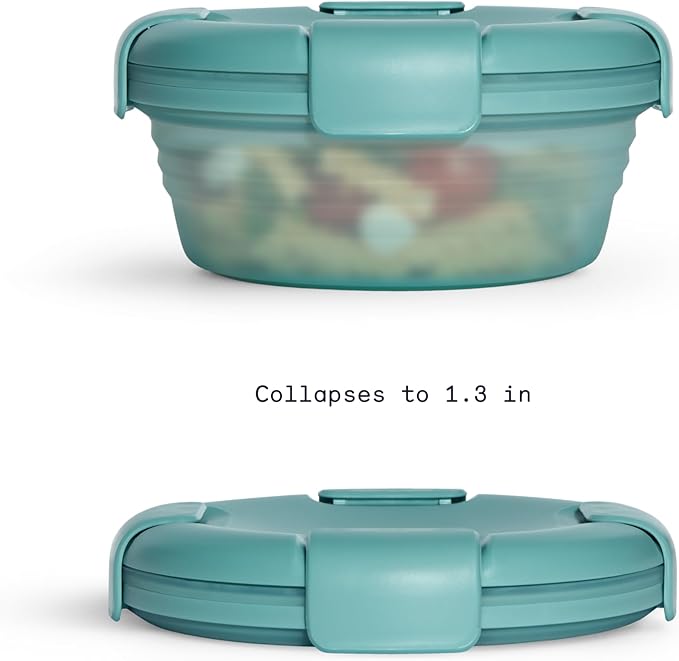STOJO Collapsible Bowl - Translucent Eucalyptus, 36oz - Reusable Silicone Bowl for Hot and Cold Food - Perfect for Travel, Meal Prep, To-Go Lunch, Camping & Hiking - Microwave & Dishwasher Safe