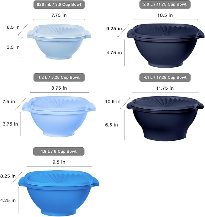 Tupperware Heritage Collection, New 36 Piece Food Storage Container Set in Vintage Blue, Dishwasher Safe and BPA Free (18 containers, 18 lids)