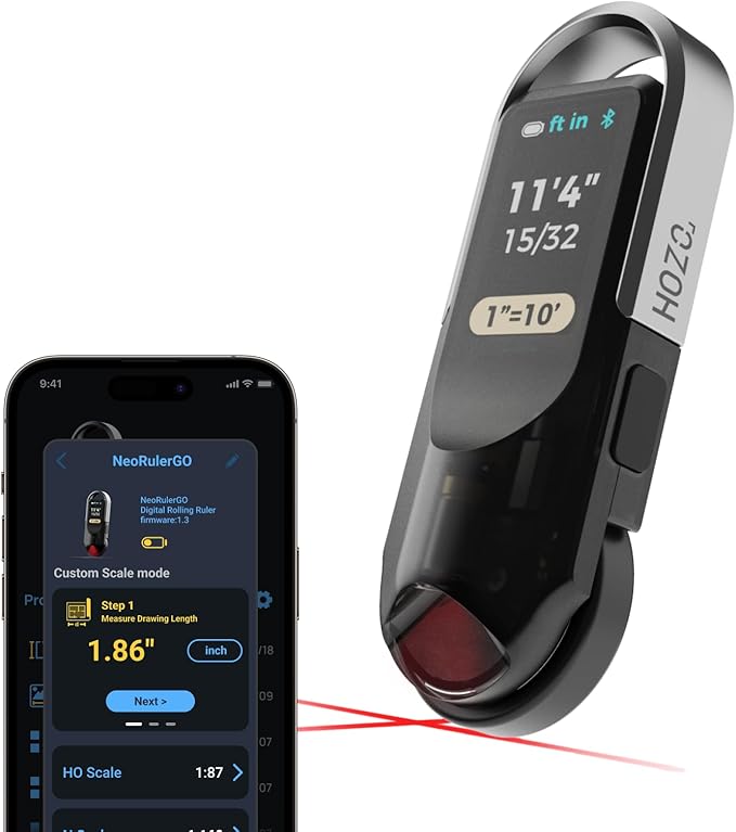 HOZO NeoRulerGO Digital Tape Measure with Laser, Smart Rechargeable Measuring Tool for Flat, Curved, Odd Shapes | Bluetooth App | Pocket Size | Cool Gadgets for Dad, Men, Husband