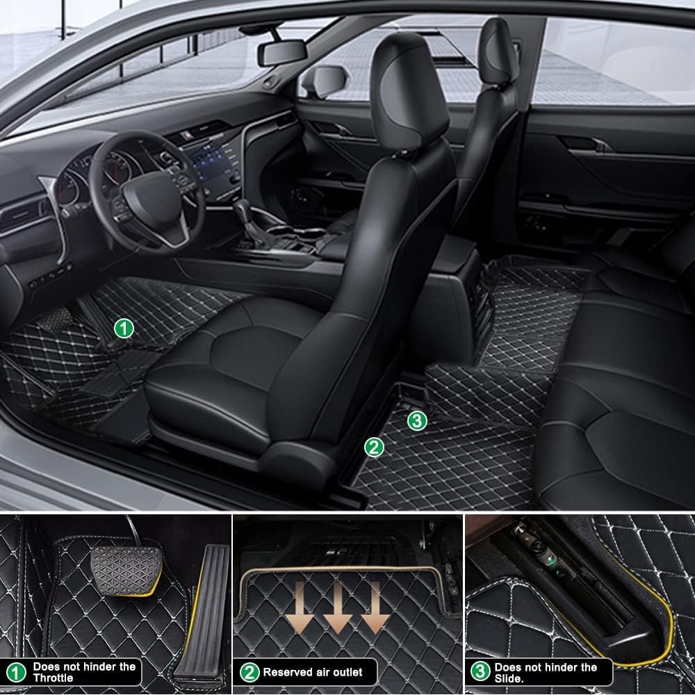 Customized Personalized Car Mats - All Weather Men's and Women's Floor mats Suitable for 99% of vehiclesPads Protection Non-Slip Leather Floor Liners (Black Rice Stripe)