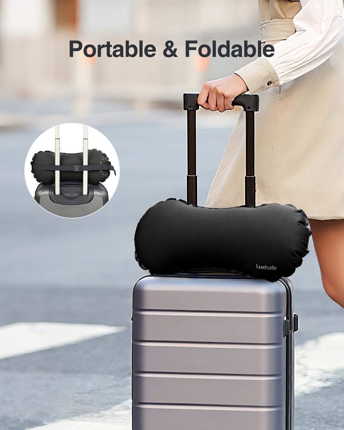 Luxtude Inflatable Lumbar Pillow for Airplane Travel, Lumbar Support Pillow for Office Chair/Car, Self-Inflating Travel Lumbar Pillow Back Support, Lower Back Pillow for Reducing Lumbar Pain