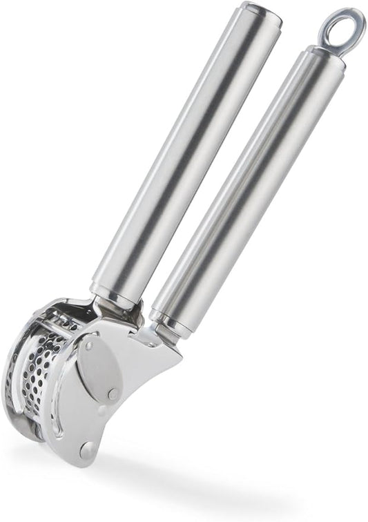 Rösle 12895 Stainless Steel Garlic & Ginger Press with Scraper for Effortless Mincing with Easy Cleanup, 13-inch