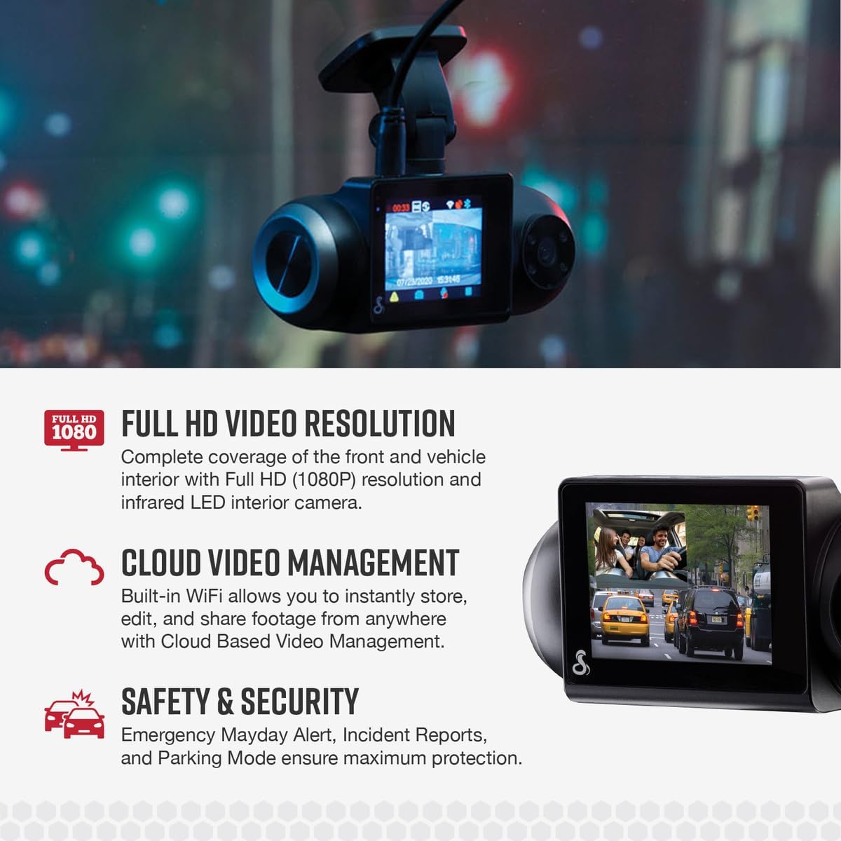 Cobra SC 201 Smart Dash Cam and 2.5A OBDII Port to Micro-USB Hardwire Kit: Front View Camera with Full HD 1080P Resolution, Built-in WiFi & GPS, Live Alerts Through Drive Smarter App