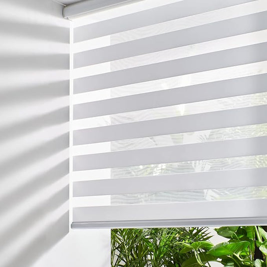 Persilux Cordless Zebra Blinds for Windows, Light Filtering Roller Shades for Windows (16" W x 72" H, White) Light Control for Day and Night, Sheer Shades for Home, Office, Bedroom and Bathroom