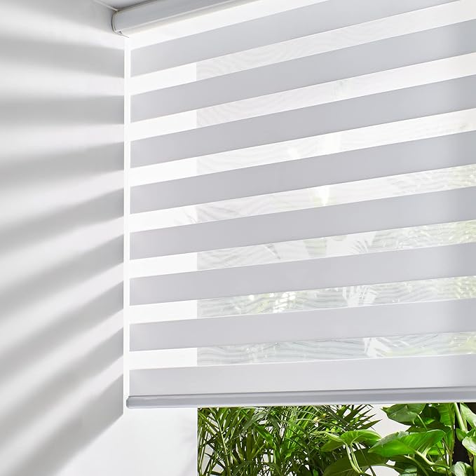 Persilux Cordless Zebra Roller Window Shades Free-Stop Roller Blinds (32" W X 72" H, White) Light Control for Day and Night, Light Filtering Sheer Roler Shades for Windows, Easy to Install