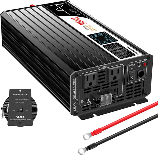 Xijia 2000W Pure Sine Wave Inverter DC 36v Inverter to 120v ac 60HZ Solar Converter for Home Use car (DC36V (Range 30V-45V) 2000W)