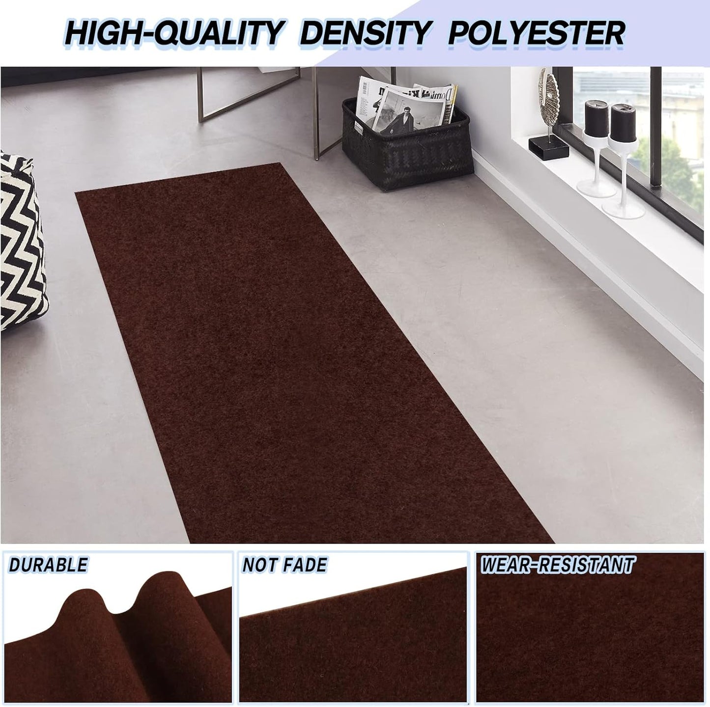 Custom Size Backed Non-Slip Area Rugs Runner, Easy Clean, Waterproof Runner Rugs for Hallway Entryway, Kitchen, Laundry, 4FT x 20FT, Brown