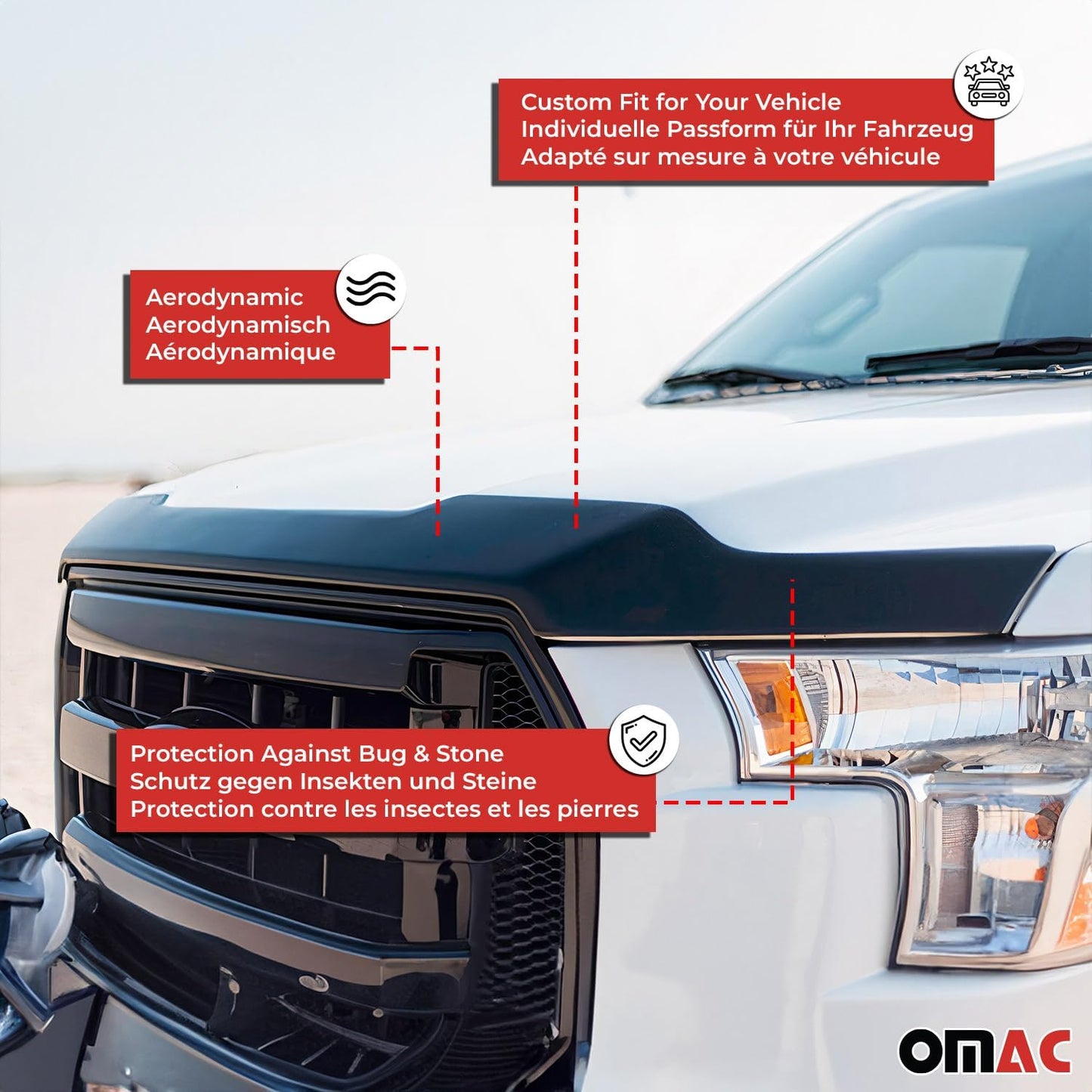 OMAC Front Bug Shield Hood Deflector Guard fits Kia Sportage 2017-2022 Black Smoke