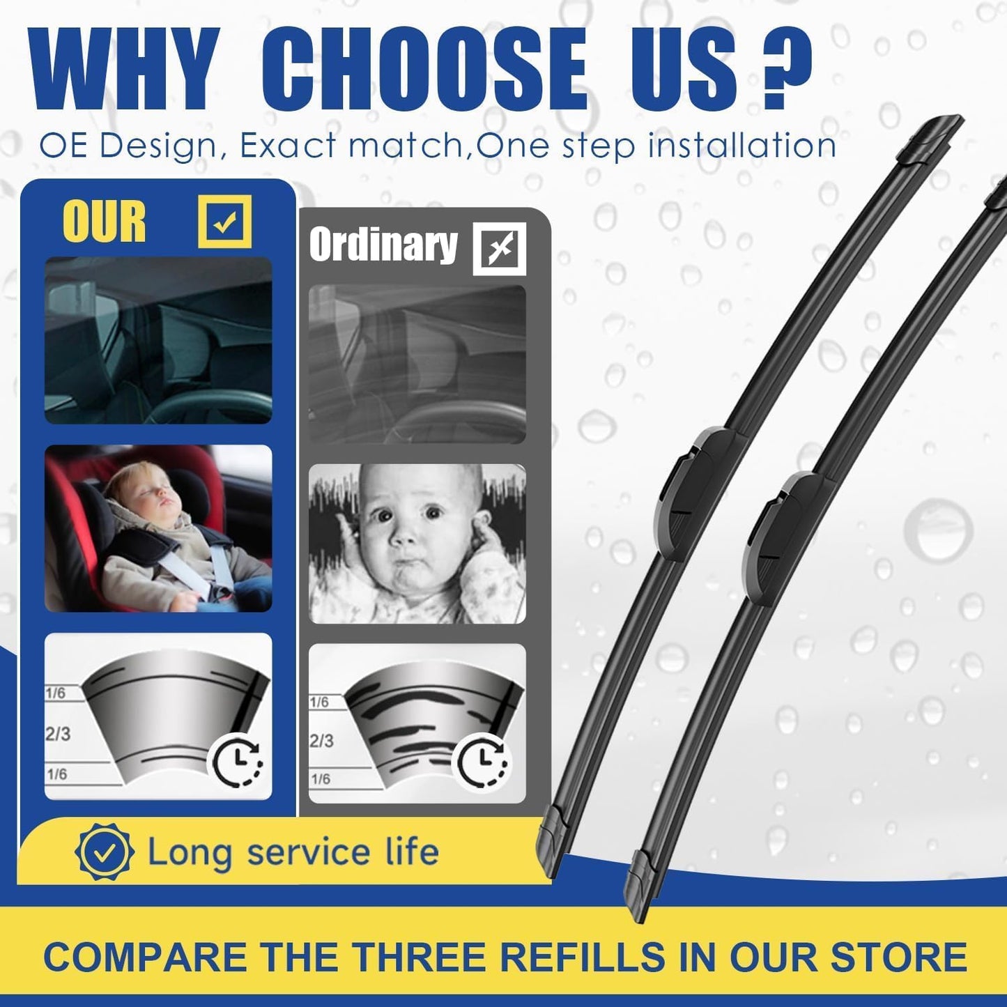 3 Wipers Replacement For 2008 2009 2010 2011 2012 2013 Nissan Rogue Windshield Wiper Blades Original Equipment Replacement - 26"+14"+12" (Set of 3) U/J HOOK