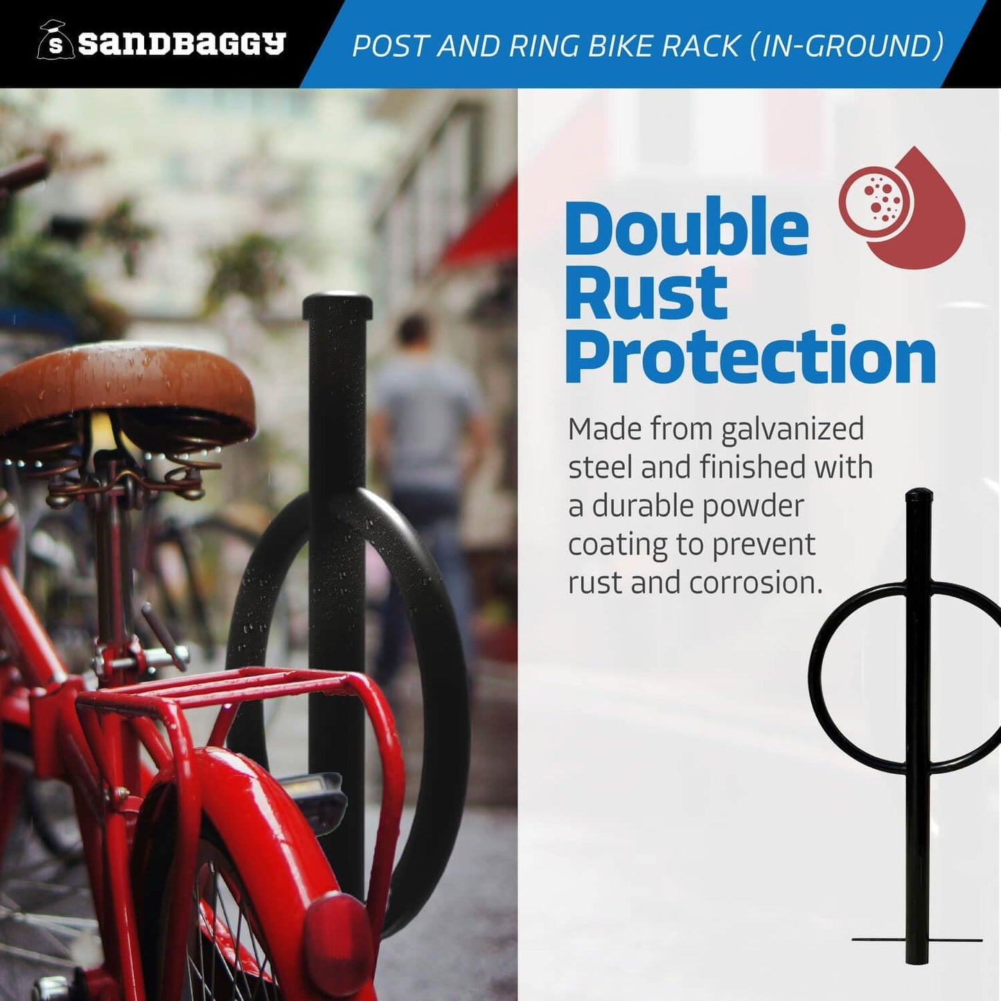 Sandbaggy Post and Ring Rack - In Ground - Commercial Outdoor Bike Parking & Storage Racks (White, 2)
