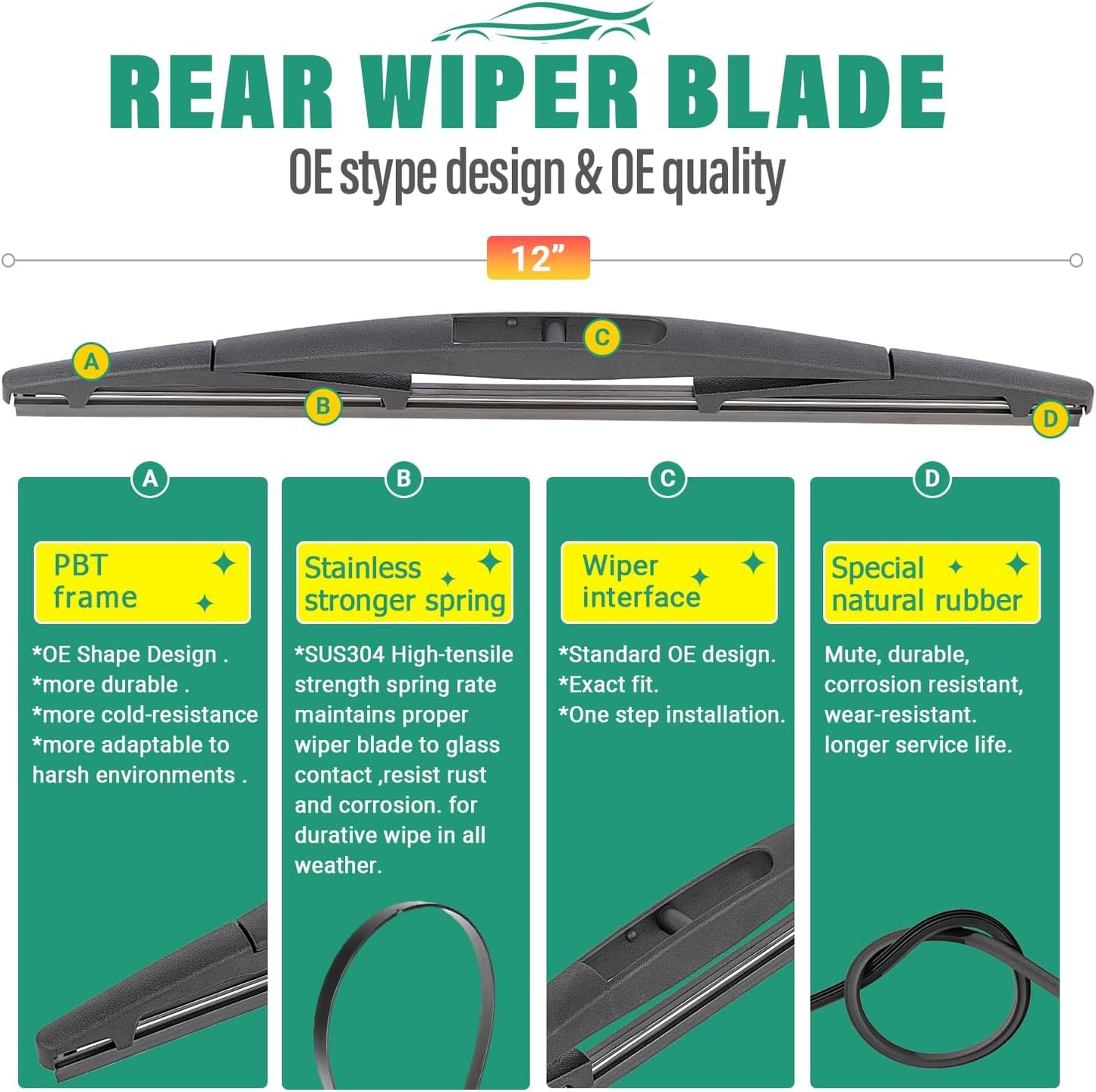 24" 19" 12" Windshield Wiper Blades Replacement for Nissan Armada 2017 2018 2019 2020 2021 2022 2023 Premium All Weather Front Rear Wipers Set - OEM Quality (Pack of 3)