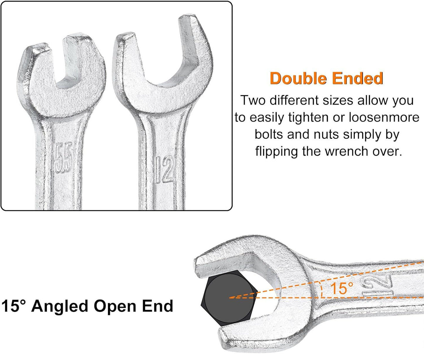 HARFINGTON 5pcs Double Open End Wrench 11mm x 13mm Metric 15 Degree Offset Angle Small Flat Head Wrench Galvanizing Open Ended Spanner for Automotive Repair Furniture Assembly