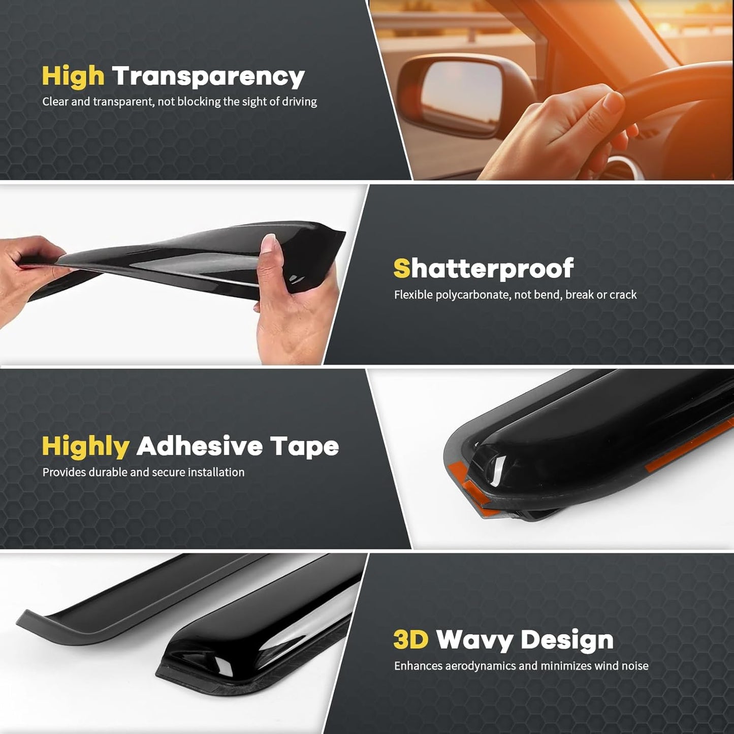in-Channel Window Rain Guards for 2017-2022 Honda CRV(CR-V), ‌Sturdy Side Wind Deflectors, Vent Window Visors for Cars, Vent Deflector Shade Shield, 2017 2018 2019 2020 2021 2022