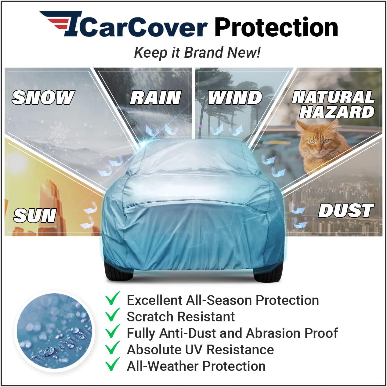 iCarCover Premium Car Cover for 1971-1973 Buick Centurion Heavy Duty Waterproof All-Weather Automobiles Custom Fit Indoor Outdoor UV Snow Protection Covers with Straps and Bag
