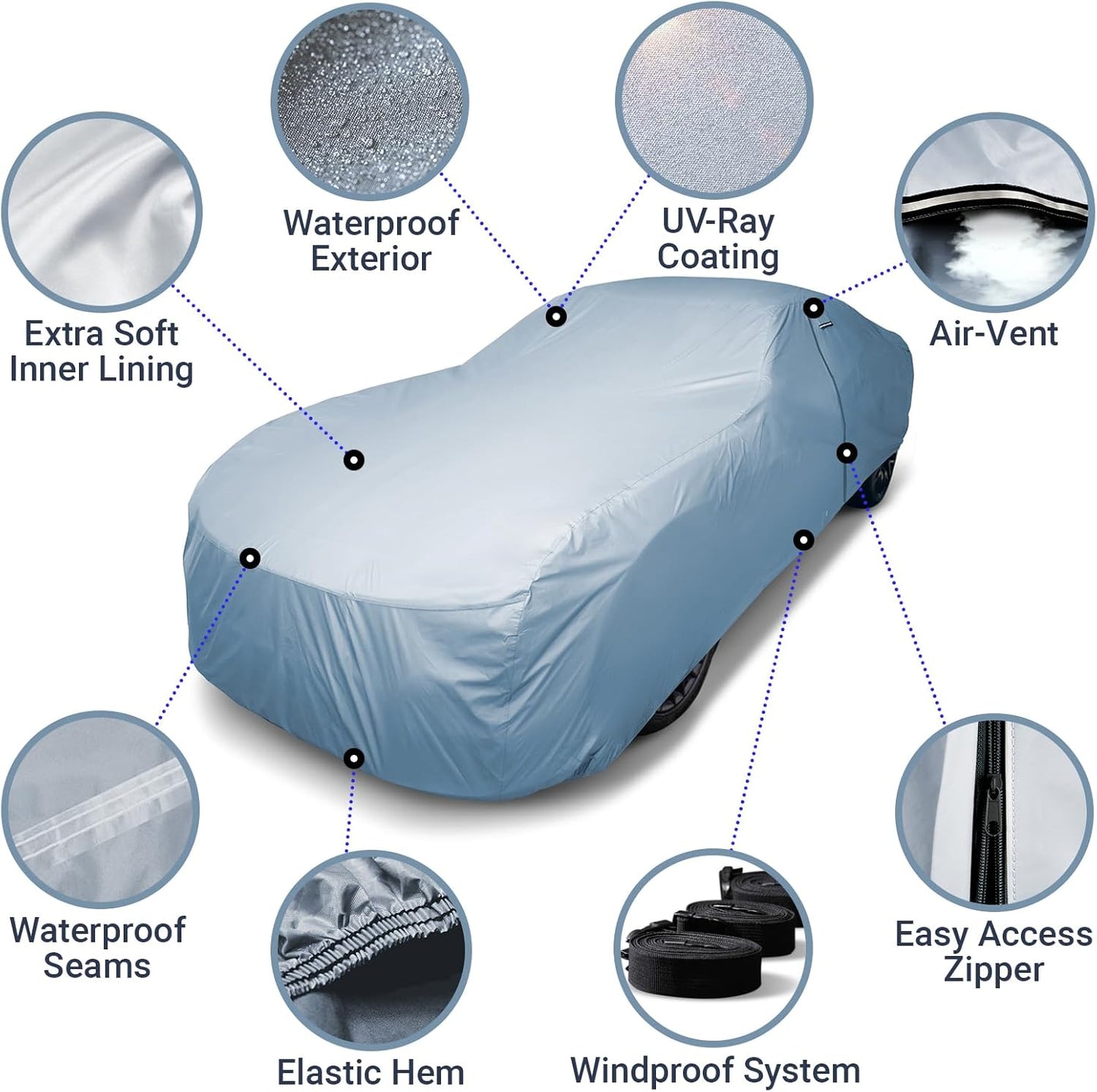 iCarCover Premium Car Cover for 1976-1980 Pontiac Sunbird Wagon Heavy Duty Waterproof All-Weather Automobiles Custom Fit Indoor Outdoor UV Snow Protection Covers with Straps and Bag
