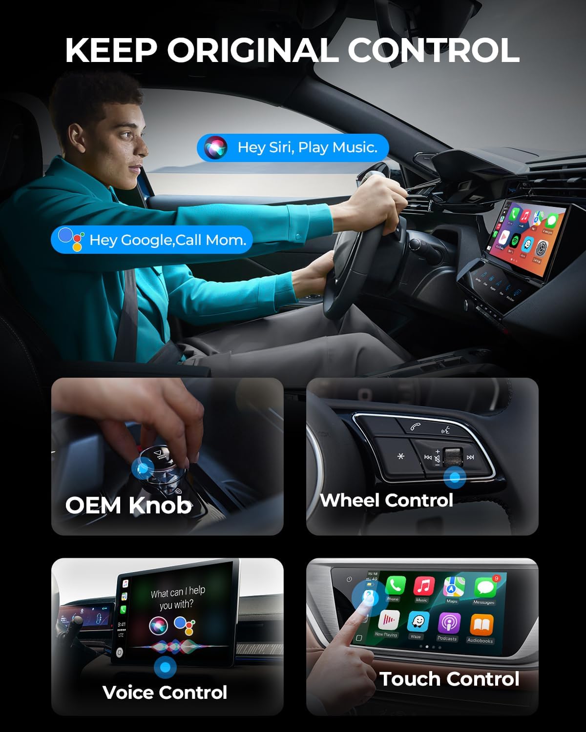 AuroraLink Wireless Carplay Adapter for Apple iPhone & Android Auto 2-in-1 Fast & Stable Carplay Wireless Adapter Convert Wired to Wireless Car Play Dongle for iOS 10+/Android 11+ (Grey)