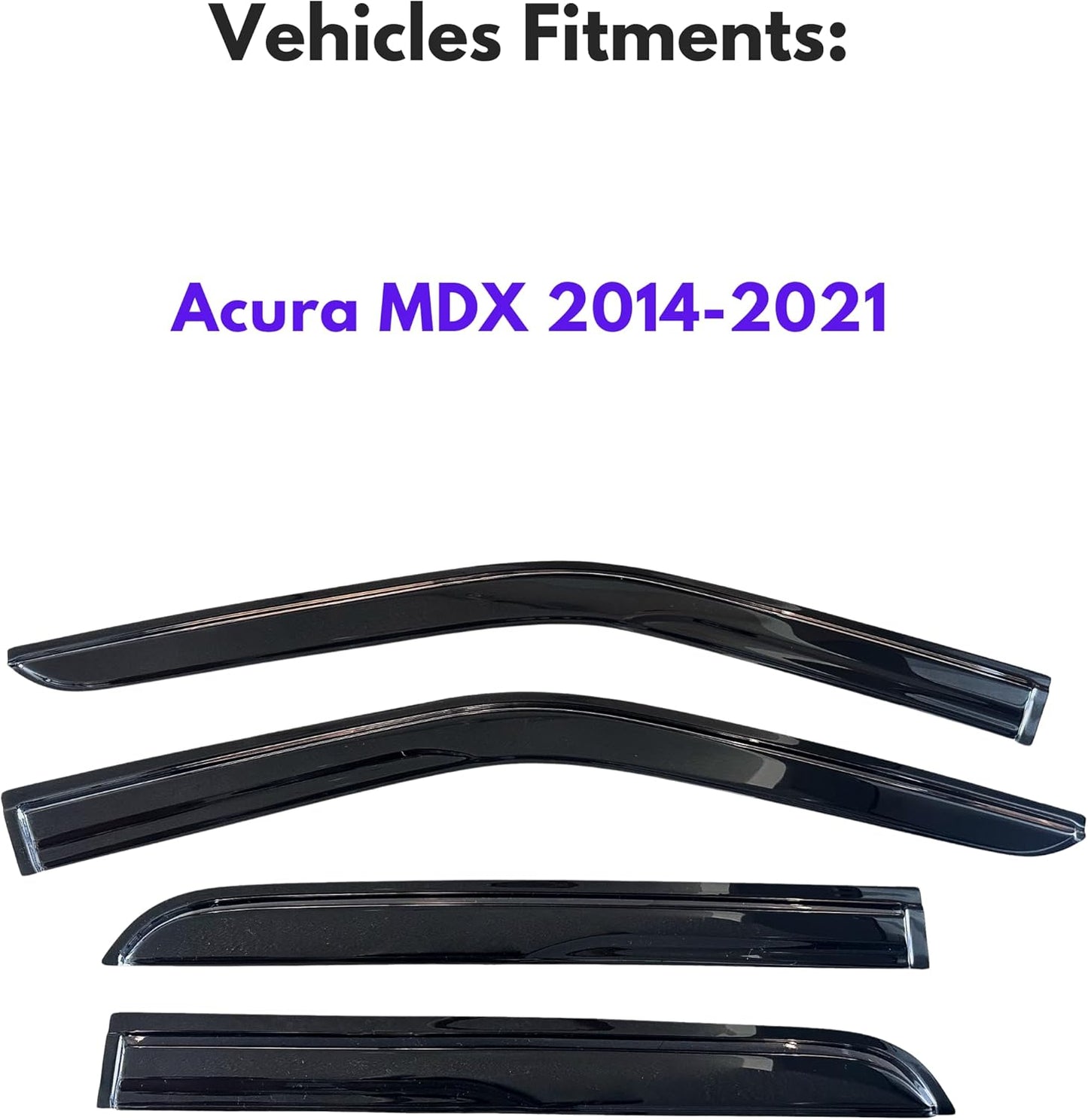 KPY Window Visor Compatible with Acura MDX 2014-2021, 4PC Rain Guard Side Window Vent Deflectors Tape-On Mugen Style, 2014 2015 2016 2017 2018 2019 2020 2021