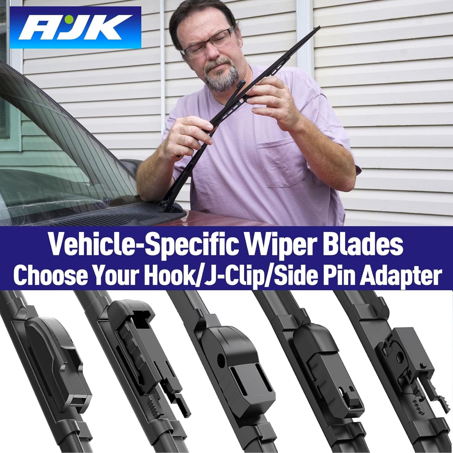 AJK Front Windshield Wiper for Ford Bronco Sport 2021 2022 2023 2024, Original Equipment Back Window Wipers Blades, Conventional, Vehicle Specific Fit, Pack of 3