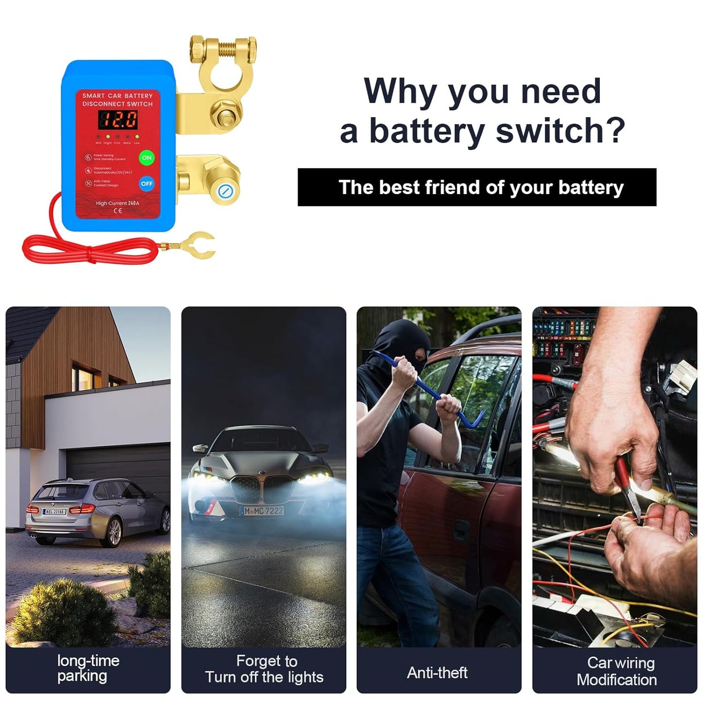 Kill Switch for Car-Remote Battery Disconnect Switch 12V,Upgrade Smart Voltage with LED Screen,Smart Voltage Car Kill Switch for Vehicle, RV, ATV, Truck, Boat (Blue)