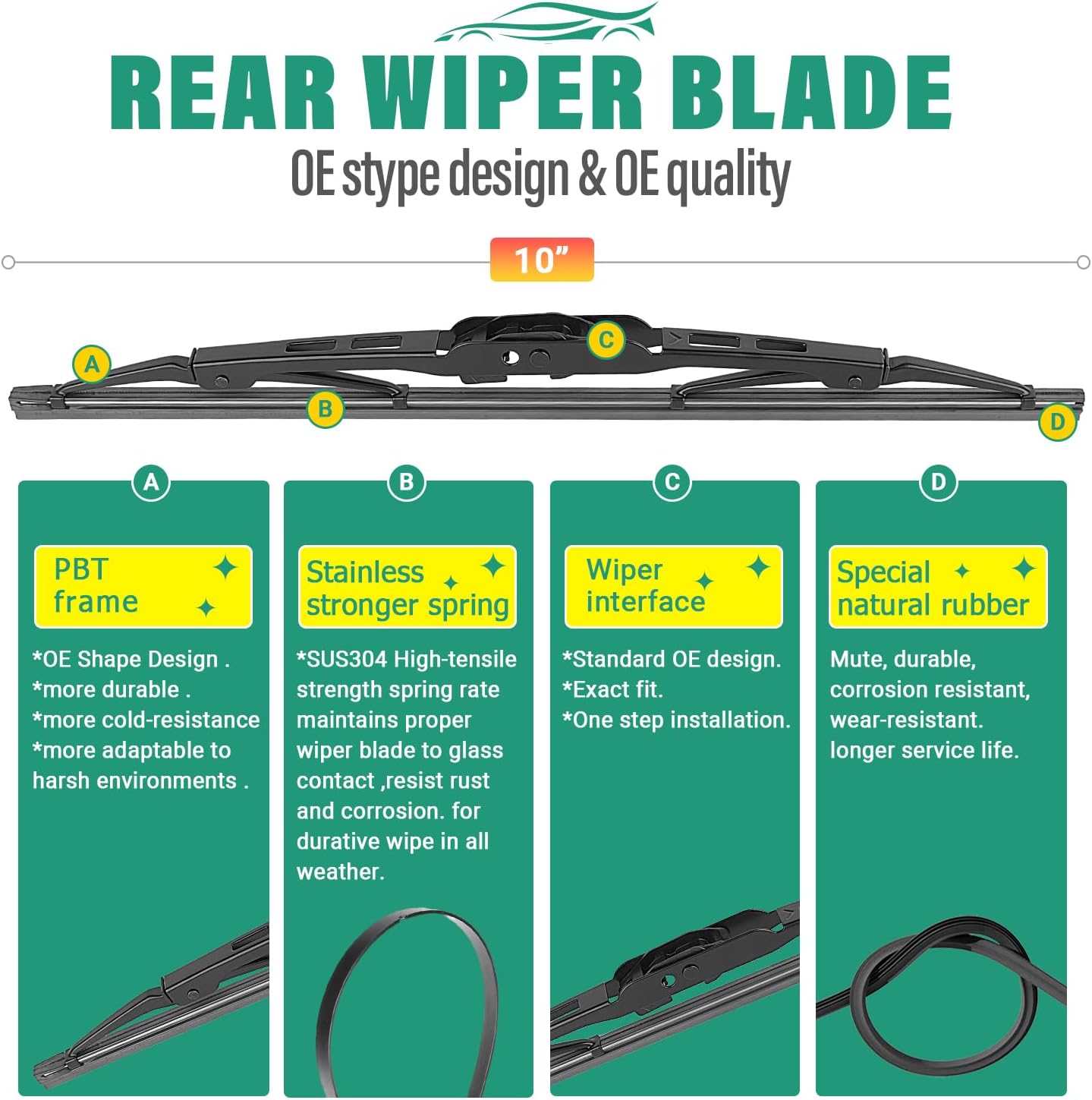 21" 21" 10" Windshield Wiper Blades Replacement for Jeep Patriot 2007-2017 Premium All Weather Front Rear Wipers Set - OEM Quality (Pack of 3)