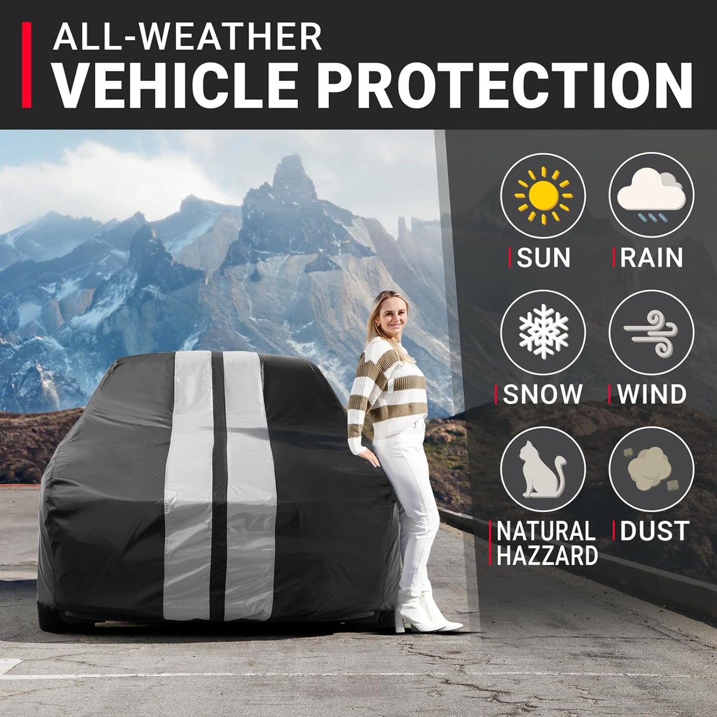 iCarCover Custom Car Cover for Chevy Malibu 2-Door (1978-1983) Waterproof All-Weather Rain Snow UV Sun Protector Full Exterior Indoor Outdoor Car Cover (Stripe - Black/Gray)