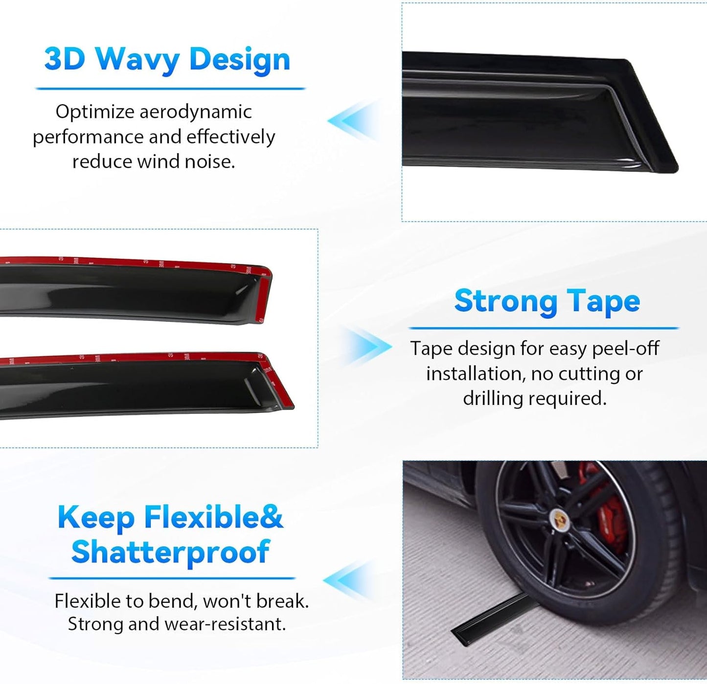 4pcs Front+Rear Smoke Tint Sun/Rain Guard Outside Mount Tape-On Vent Window Visors Compatible with 97-03 E39 5-Series 4-Door Sedan M5 525 528 530 540 i