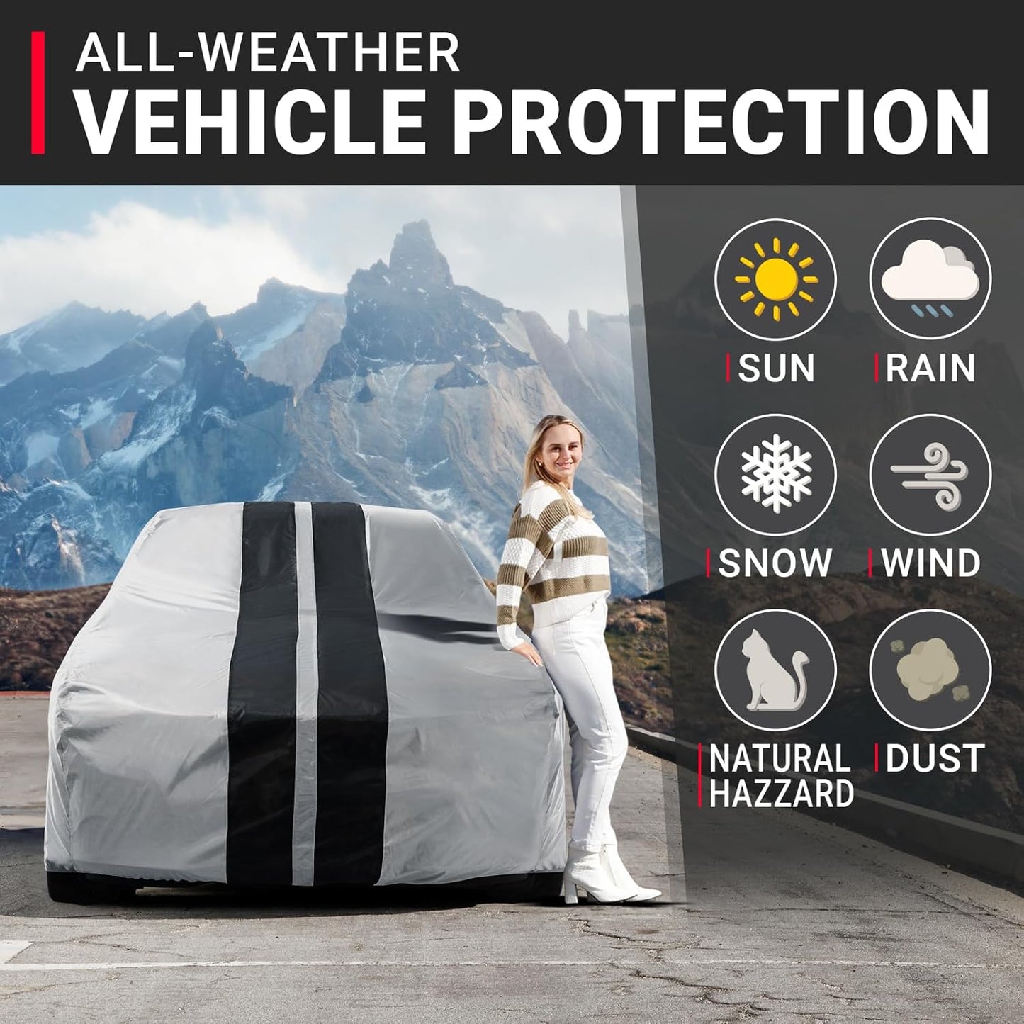 iCarCover Custom Car Cover for Buick Super (1954-1958) Waterproof All-Weather Rain Snow UV Sun Protector Full Exterior Indoor Outdoor Car Cover (Stripe - Gray/Black)