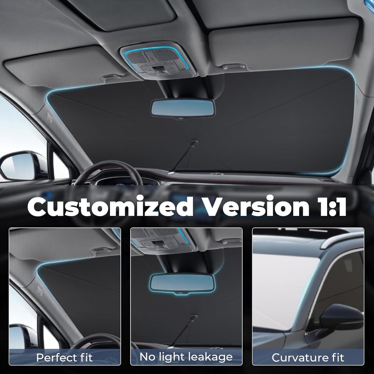 Windshield Sun Shade Umbrella: for Toyota Tacoma 2016 2017 2018 2019 2020 2021 2022 2023 2024 2025 - Front Car Window Shades - Double Toyota-Tacoma Thickened Foldable Sunshades Block UV Keep Cool