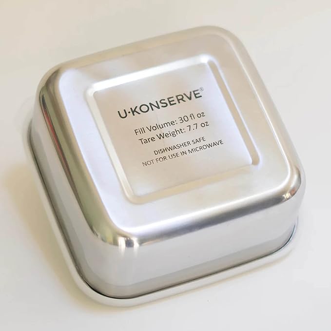 U Konserve Stainless Steel Food Storage Bento Box Container, Leak Proof Silicone Lid Dishwasher Safe - Plastic Free (30oz Clear)
