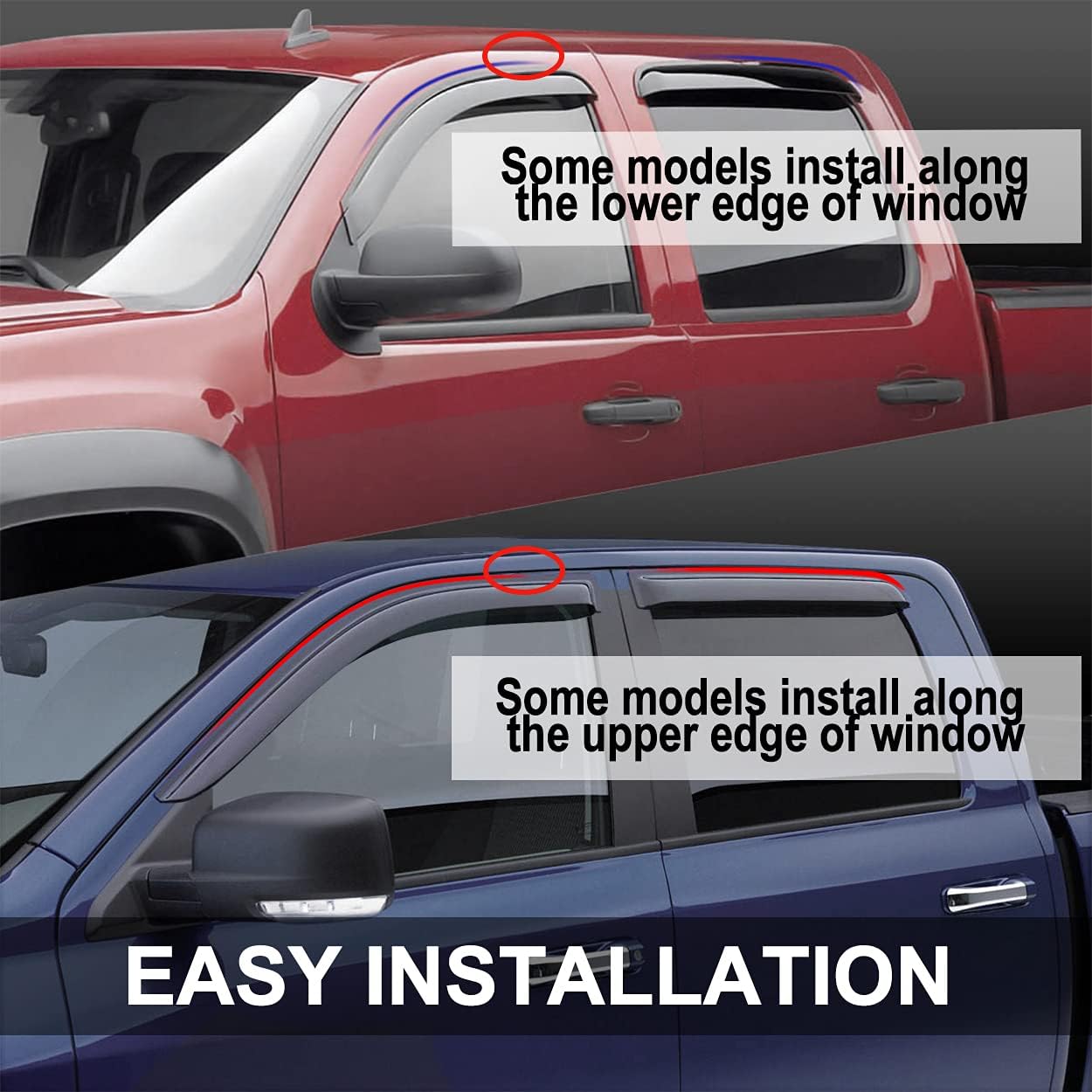 94304 Side Window Wind Deflector, 4pcs Outside Mount Tape-On Nice Rain Guards Set, Window Visor fit for 2000-2006 Chevy Tahoe & GMC Yukon, 2002-2006 Cadillac Escalade Base Only